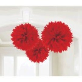 Apple Red Fluffy Paper Decorations, 3ct