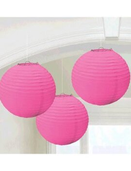 Bright Pink Round Paper Lanterns, 3CT