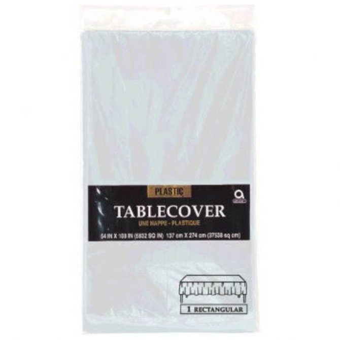 Silver Rectangular Plastic Table Cover, 54" x 108"