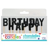Happy Birthday Glitter Pick Candles - Black, 13ct