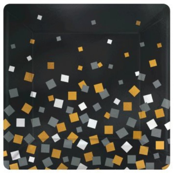 Sparkling Confetti Metallic Square Plate, 10", 8ct