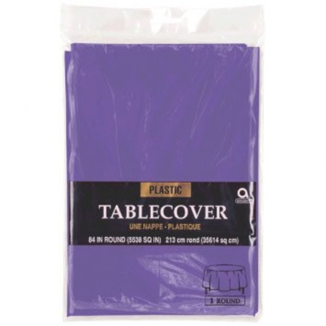 Purple Round Plastic Table Cover, 84"