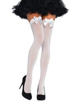 White Thigh Highs with White Satin Bow ‑ Adult Standard