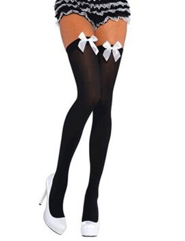 Black Thigh Highs with White Satin Bow ‑ Adult Standard Black Thigh Highs with White Satin Bow ‑ Adult Standard