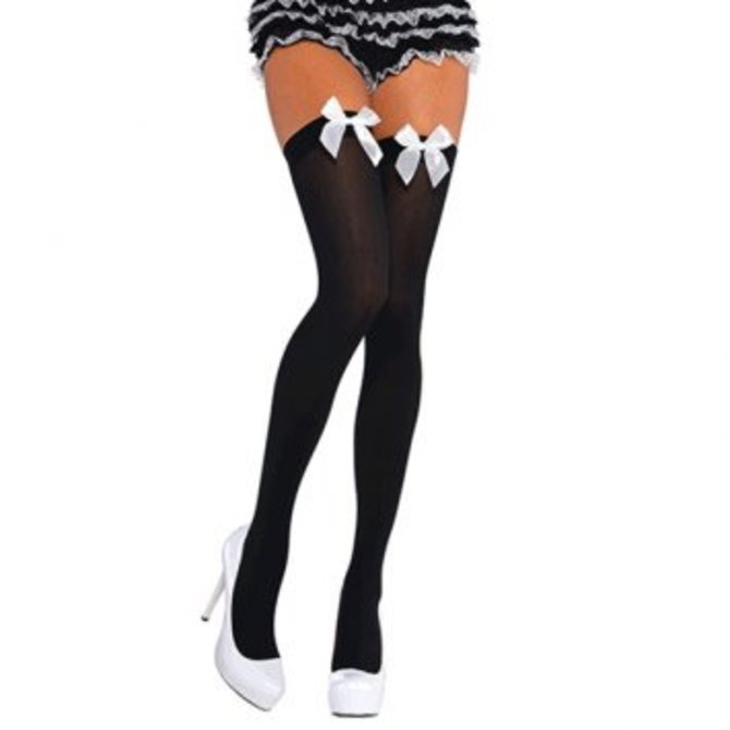 Black Thigh Highs with White Satin Bow ‑ Adult Standard