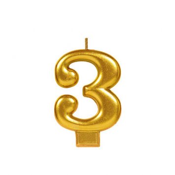 Numeral #3 Metallic Candle - Gold