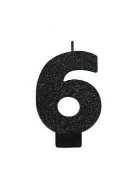 Numeral #6 Glitter Candle - Black