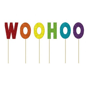 *''Woo Hoo'' Glitter Cake Picks, 6ct
