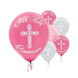 Communion Printed Latex Balloons - Pink 15pk