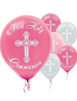 Communion Printed Latex Balloons - Pink 15pk