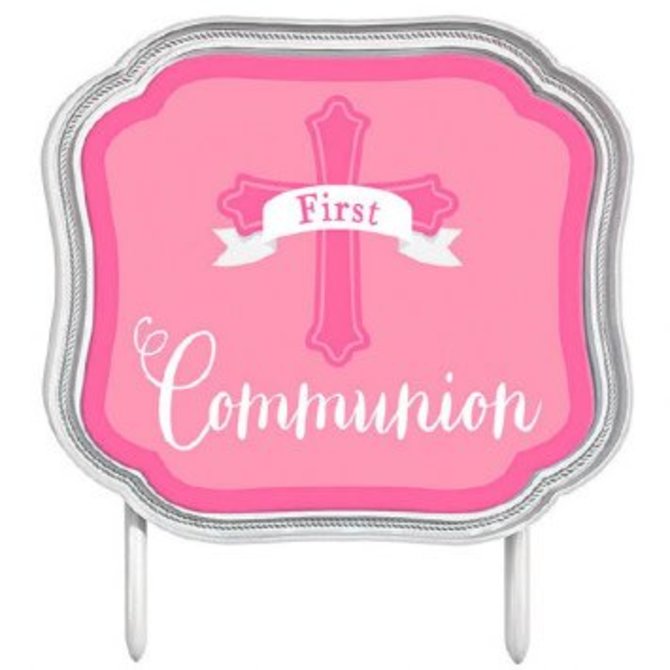 Pink First Communion Cake Topper