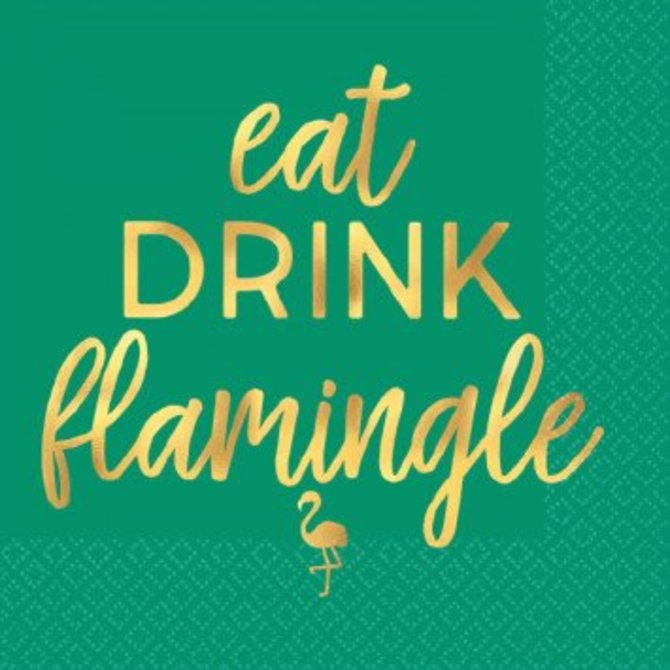 ''Eat Drink Flamingle'' Beverage Napkins-Hot Stamped 16ct*