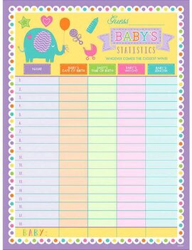 Baby Shower Statistics Sheet
