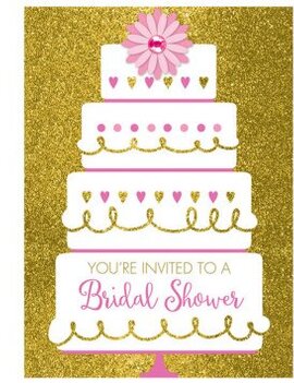 Gold Glitter Wedding Cake Bridal Shower Invitations 8ct