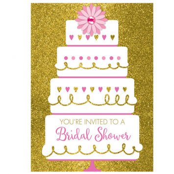 Gold Glitter Wedding Cake Bridal Shower Invitations 8ct