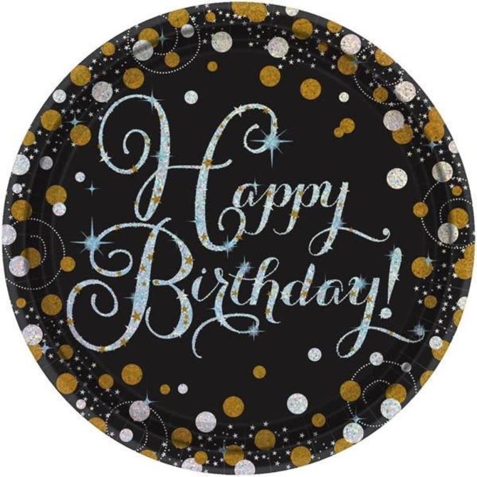 Sparkling Celebration Round Prismatic Plates, 7", Happy Birthday 8ct