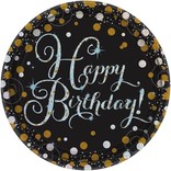 Sparkling Celebration Round Prismatic Plates, 9", Happy Birthday 8ct