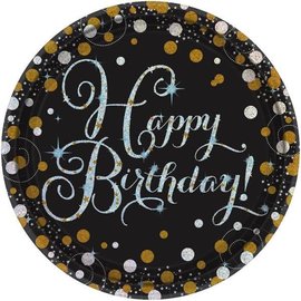 Sparkling Celebration Round Prismatic Plates, 9", Happy Birthday 8ct