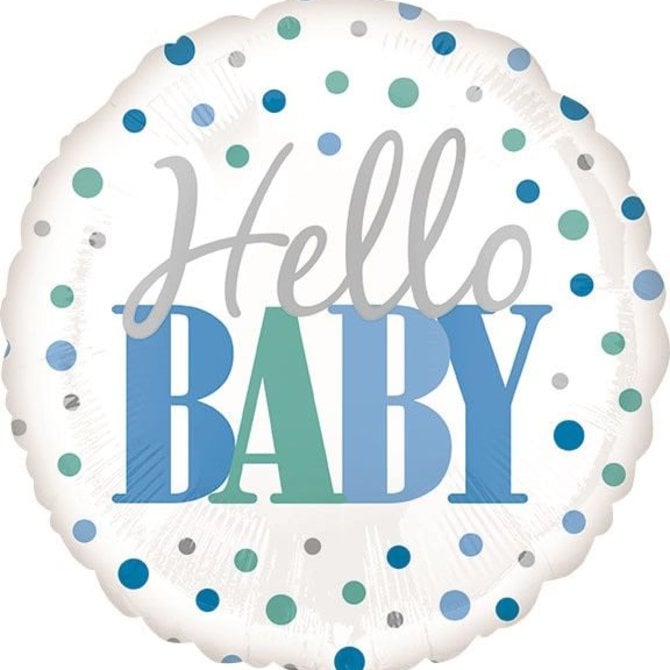 Hello Baby Blue Balloon, 18"