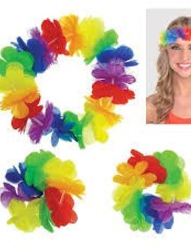 Hawaiian Rainbow Head & Wrist Lei Set 3pc