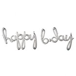 Foil Balloon Script Phrase "Happy Birthday" - Silver
