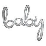 Foil Balloon Script Phrase "Baby" Silver 33" H x 39" W