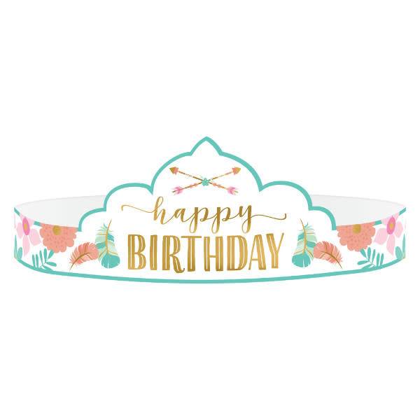 Boho Birthday Girl Paper Tiaras 8CT