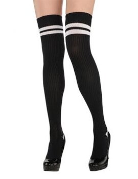 White Striped Thigh High Socks - Adult Standard White Striped Thigh High Socks - Adult Standard
