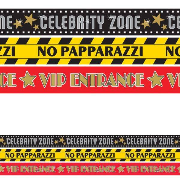 Hollywood Glossy Plastic Party Tape      30' long, 3 designs