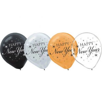 Latex Balloons - Black, Silver & Gold 15ct.