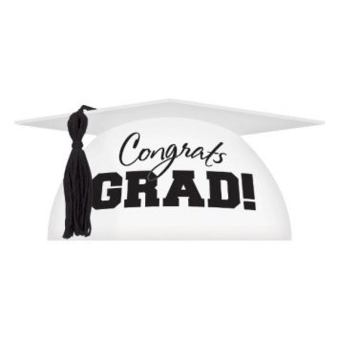 Mortarboard Plastic Cake Topper - White