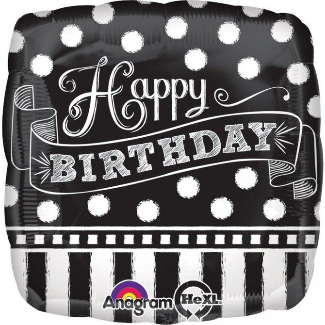 Black White Happy Birthday Balloon 18 Pop Party Supply