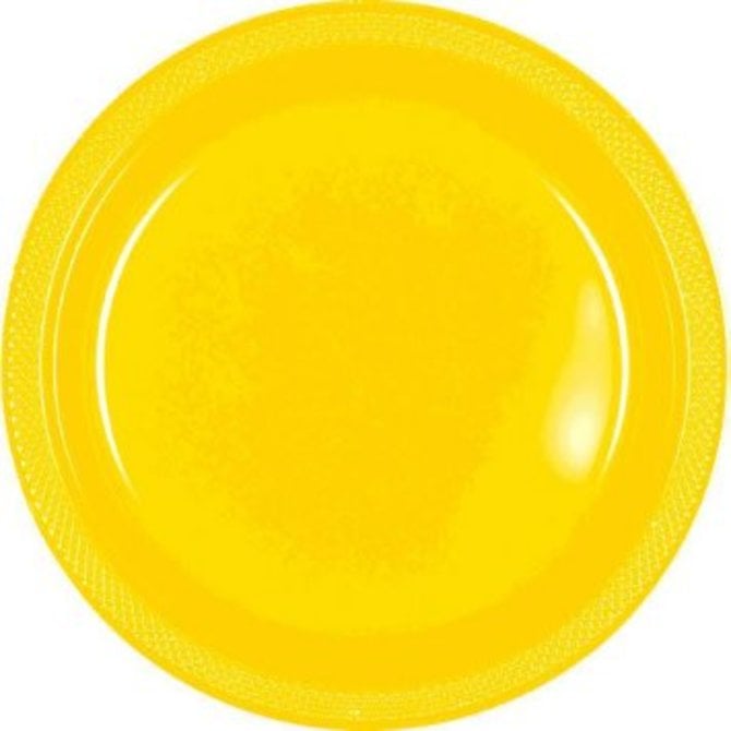 Yellow Sunshine Plastic Plate, 9", 20ct