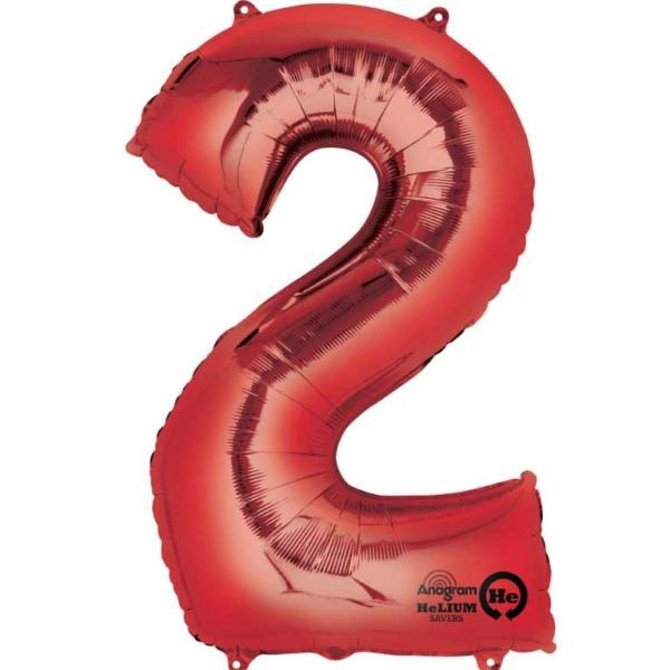 34'' 2 Red Number Shape Balloon