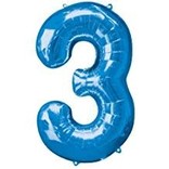 34'' 3 Blue Number Shape Balloon