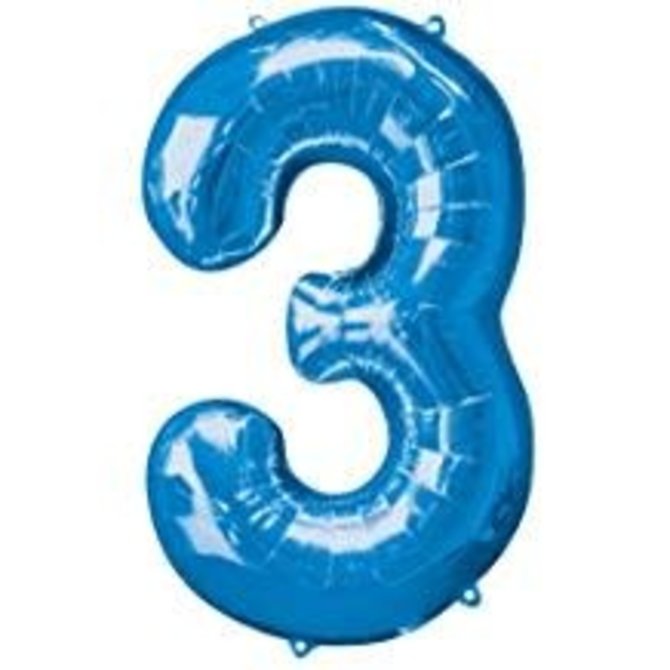 34'' 3 Blue Number Shape Balloon