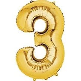 34'' 3 Gold Number Shape Balloon