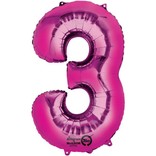 34'' 3 Pink Number Shape Balloon