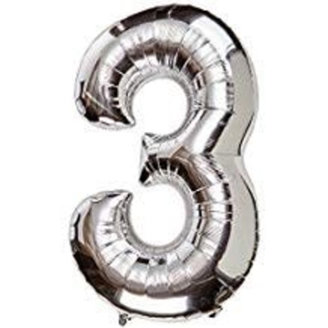 34'' 3 Silver Number Shape Balloon