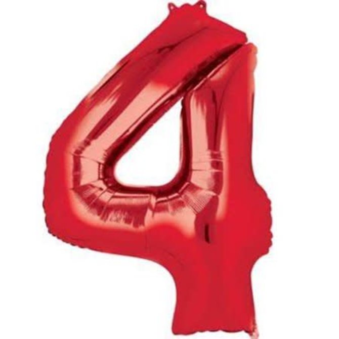 34'' 4 Red Number Shape Balloon
