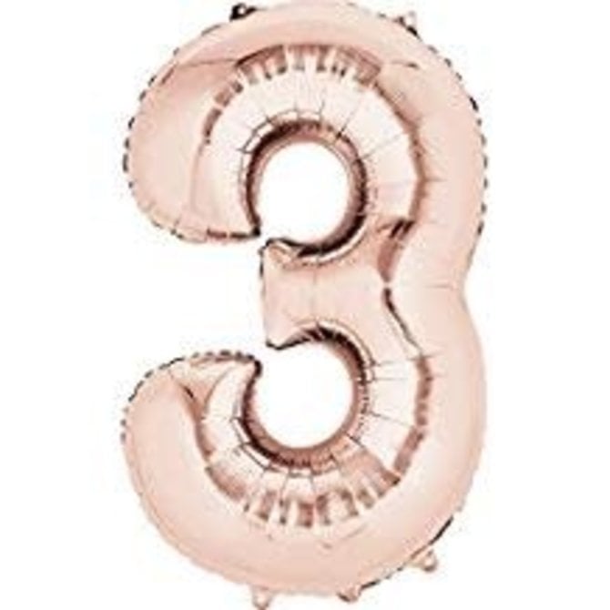 34" 3 Rose Gold Number Shape Balloon