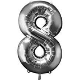 34'' 8 Silver Number Shape Balloon