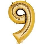 34'' 9 Gold Number Shape Balloon