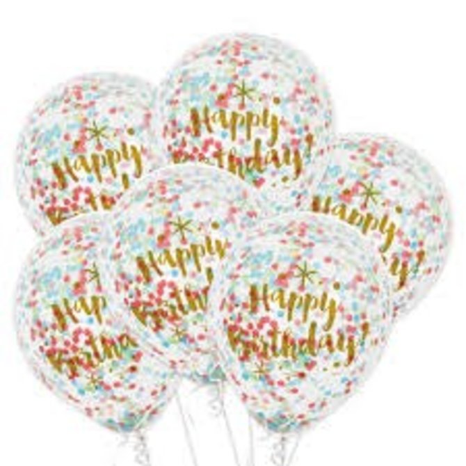 12" Rainbow Confetti Balloons, 6ct