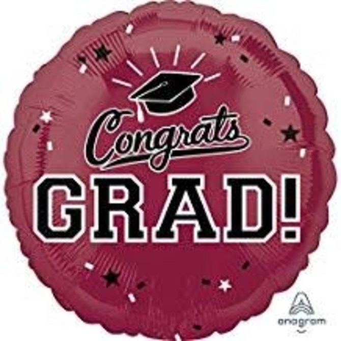 Congrats Grad Circle Balloon- Burgundy, 18"