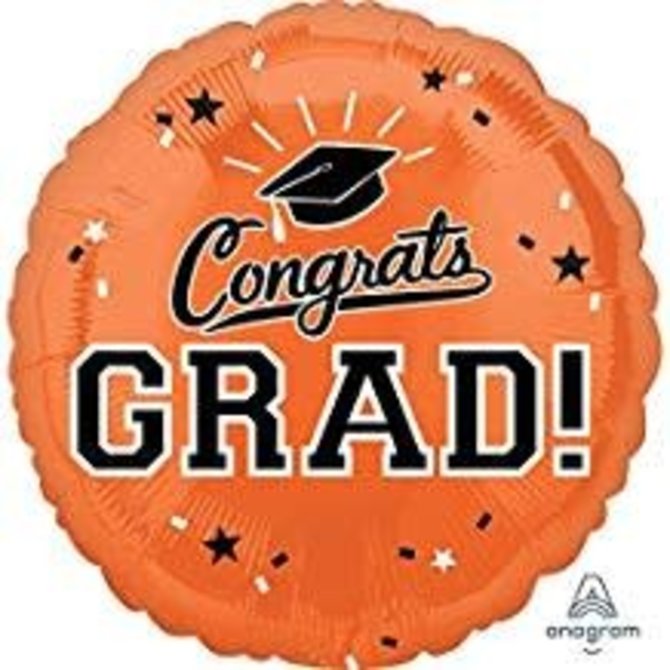 Congrats Grad Circle Balloon- Orange, 18"
