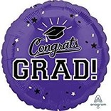 Congrats Grad Circle Balloon- Purple, 18"