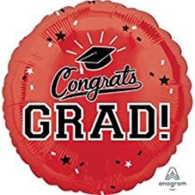Congrats Grad Circle Balloon- Red, 18"