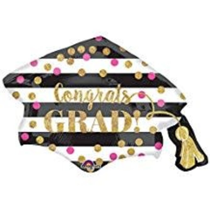 Gold Confetti Grad Cap Balloon, 31"