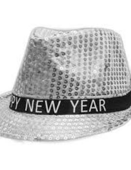 LED Happy New Year Sequin Fedora- Silver